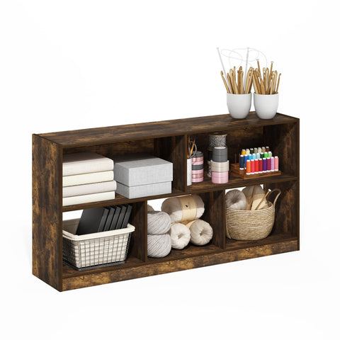 Furinno DALY Book Shelf, 5-Cube Bookshelf, Horizontal Cube Storage Organizer Bookcase, 10.9 x 47.2 x 23.6, for Living Room, Bedroom, Home Office, Amber Pine