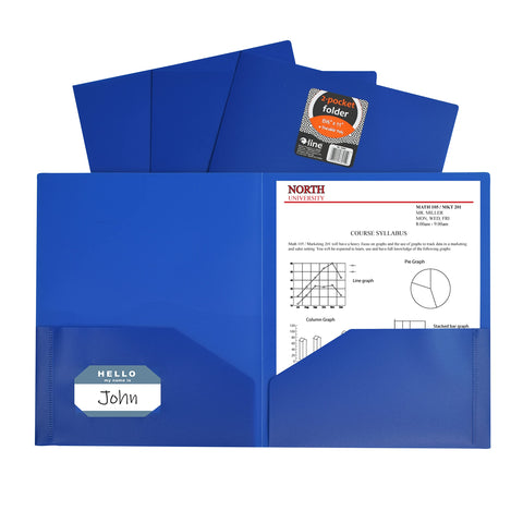 C-Line Two-Pocket Heavyweight Poly Portfolio, For Letter Size Papers, Includes Business Card Slot, 1 Case of 25 Portfolios, Blue (33955-25)
