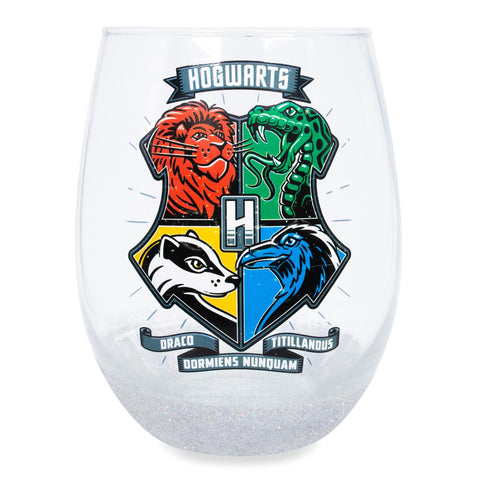 Harry Potter Hogwarts Animal Crests 20-Ounce Teardrop Stemless Wine Glass With Dipped Bottom | Tumbler Cup For Mimosas, Cocktails | Home Barware For Liquor, Kitchen Decor, Wizarding World Gifts