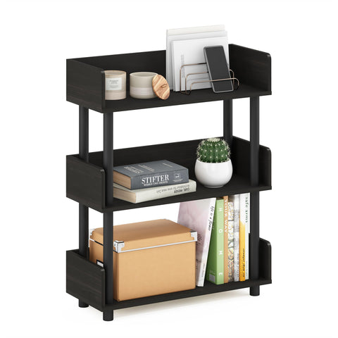 Furinno TURN-N-TUBE Display Shelf, 3-Tier Storage Shelves with Side Panels, Open Shelves Book Shelf with Rounded Corner Top Edges, for Organization and Storage, Living Room, Home Office, Espresso