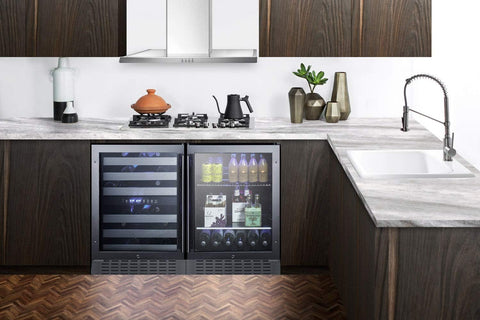 Summit Appliance SWC532BLBISTPNR Commercially Approved Dual Zone 24" Wide Built-In Wine Cellar with Panel-Ready Glass Door, Full Extension Shelves, Digital Thermostat and Black Cabinet