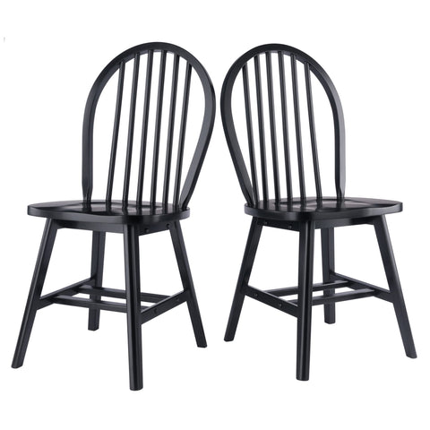 Winsome Windsor 2-Piece Chair Set in Black, Classic Ladder Backed Kitchen & Dining Room Chairs, Simple & Elegant Home Seating Solution, Great for Office, Hallway, Bedroom