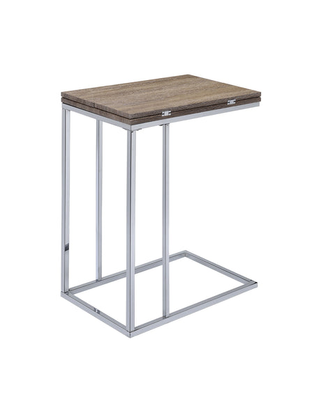 Acme Denson Rectangular Swivel Wooden Top End Table in Gray Oak and Chrome