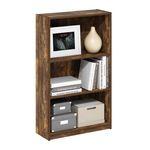 Furinno JAYA Book Shelf, 3-Tier Bookshelf, Bookcase with Adjustable Shelves, 9.5 x 24.5 x 40.3, for Organization and Storage, for Living Room, Bedroom, Home Office, Amber Pine