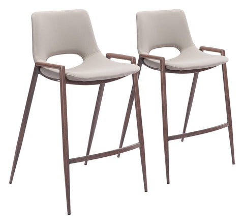 Zuo Desi Counter Stool (Set of 2) Beige & Walnut, Beige Counter Stool, Modern Style, Faux Leather, Plush and Durable Faux Leather Fabric, Plywood, Indoor Bar, 20.3" W x 20.7" D x 35.6" H
