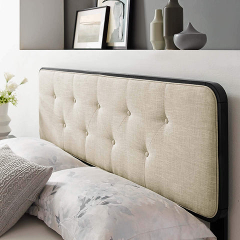Modway MOD-6233-BLK-BEI Collins Tufted Full Fabric and Wood Headboard, Black Beige