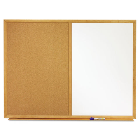 Quartet Combination Whiteboard & Corkboard, 3' x 2' Combo White Board & Cork Board, Oak Finish Frame (S553)
