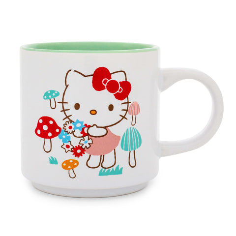 Silver Buffalo Sanrio Hello Kitty Mushrooms Single Stackable Ceramic Mug | Coffee Cup For Tea, Espresso, Cocoa | Holds 13 Ounces