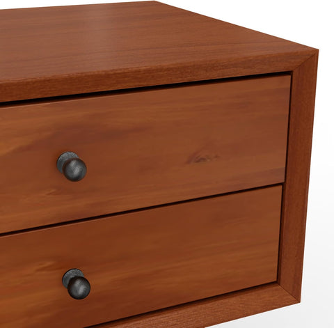 Alpine Furniture Flynn 2-Drawer Mahogany and Veneer Small Nightstand with Legs, Chestnut