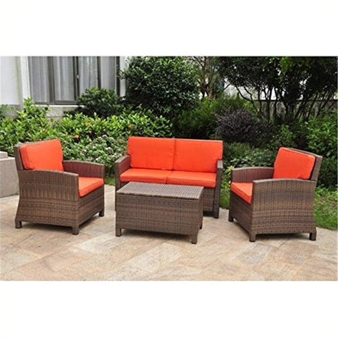 International Caravan Set of 4 Lisbon Resin Wicker/Steel Settee Group with Cushions