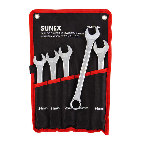 SUNEX TOOLS 9605MA 5 Piece Raised Panel Metric Combination Wrench Set (Raised Panel) CRV