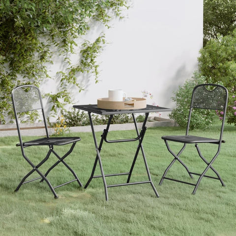 Oakestry 3-Piece Garden Dining Set Anthracite Expanded Metal Mesh, Small Foldable Patio Table & Chairs