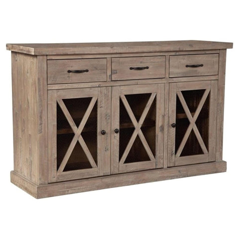 Oakestry Newberry Sideboard Weathered Natural Solid Wood Dining Room Storage Buffet Cabinet Rustic Farmhouse Spacious Stylish Elegant Versatile Sturdy Classic Chic Kitchen Organizer