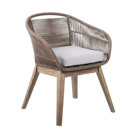 Armen Living Tutti Frutti Modern Indoor Outdoor Patio Dining Chair in Light Eucalyptus Wood with Truffle Rope and Gray Cushion
