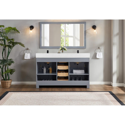 Legion Furniture 60" Cadet Finish Solid Wood Sink Vanity with 1' Artificial Stone TOP