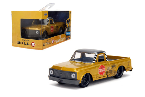 Jada Wall-E / 1972 Chevrolet Cheyenne 1:32 Die-Cast Car, Opening Doors, High Gloss Finish – Ages 8+, Collector's Edition, Yellow