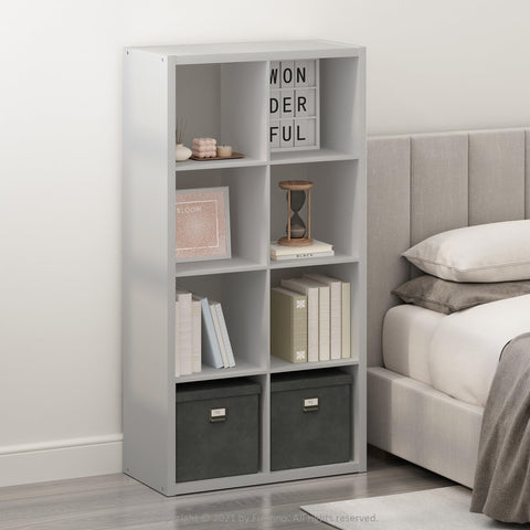 Furinno Simple Open Back Cube Storage Organizer Standing Shelf 8-Cube Light Grey