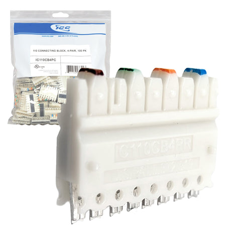 ICC 110 Connecting Block 4 Pair for 110 Wiring Systems, IDC Cross Connect Clips, 100-Pack