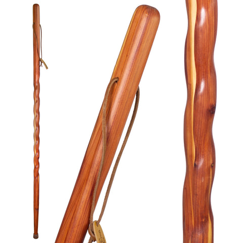 Brazos Handcrafted Wood Walking Stick, Twisted Cedar, Backpacker Style Handle, for Men & Women, Made in The USA, 55"