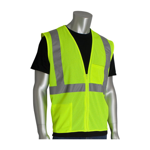 PIP 302-0702Z-LY/3X ANSI Class 2 Two Pocket Zipper Mesh Vest