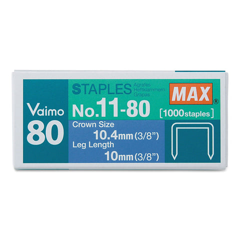 Max NO1180 Heavy-Duty, Flat-Clinch Staples for Max HD-11UFL, 3/8" Leg Length, 1000/Box