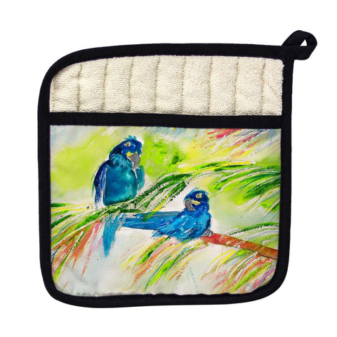 Betsy Drake PT137 Two Blue Parrots Pot Holder