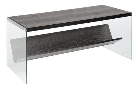 Convenience Concepts SoHo Glass Coffee Table 40" - Modern Living Room Table with Storage Shelf, Contemporary Coffee Table for Family Room, Weathered Gray