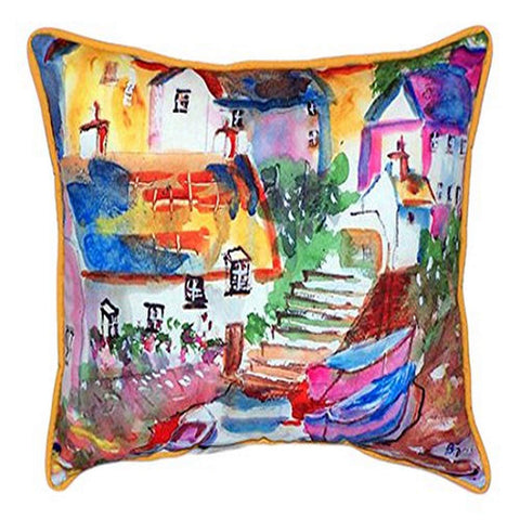 Betsy Drake Boats at Steps Indoor/Outdoor Pillow, 20" x 24"