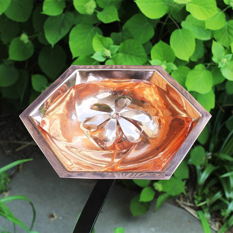 Oakestry BB-07-RM Bee Fountain & Birdbath with Rail Mount Bracket Birdbath, Copper Plated Finish, Black