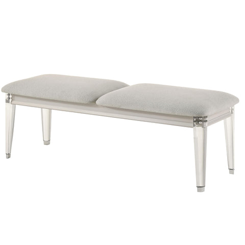 Acme Laveda Wood Bench with Acrylic Legs in Light Gray & Pearl White
