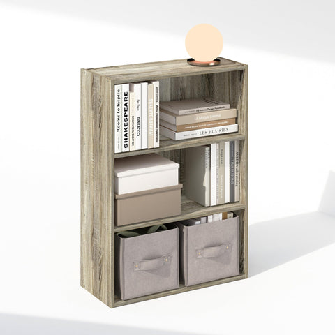 Furinno Simple Book Shelf, 3-Tier Bookshelf, Storage Shelves Bookcase, 9.7 x 23.7 x 31.5, for Living Room, Bedroom, Home Office, Sonoma Oak