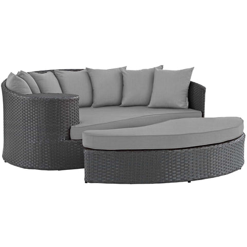Modway Sojourn Wicker Rattan Outdoor Patio Sunbrella Fabric Daybed in Canvas Gray
