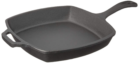 Jim Beam JB0217 10.5" Pre Seasoned Cast Iron Square Skillet for Grill, Gas, Oven, Electric, Induction and Glass", Black