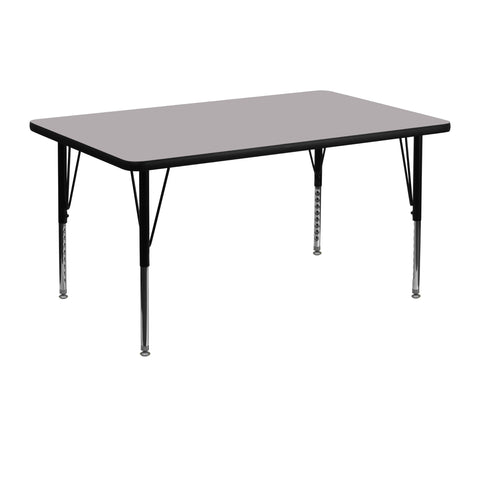 Flash Furniture Wren 30"W x 48"L Rectangular Grey Thermal Laminate Activity Table - Height Adjustable Short Legs