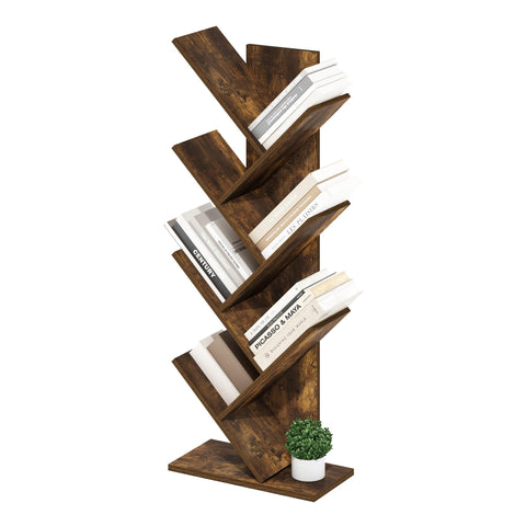 Furinno Tree Book Shelf, 7-Tier Bookshelf with Angled Open Shelf, Tree Bookcase for Room Decor, 8.4 x 15.7 x 39.4, for Organization and Storage, for Living Room, Bedroom, Home Office, Amber Pine