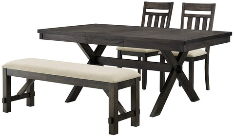 Hayden 4-Piece Dining Table Set For 5 Slate - Table, Bench, & 2 Slat Back Chairs