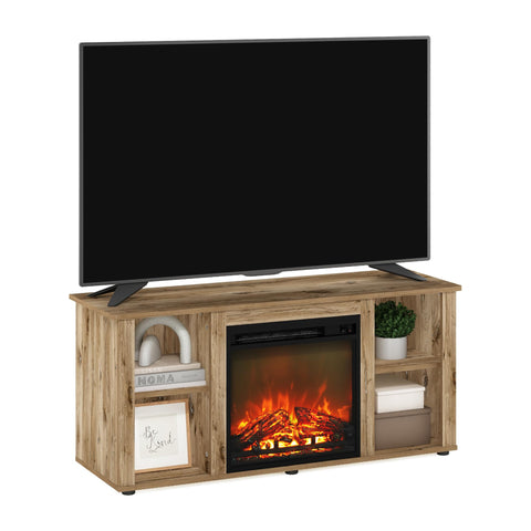 Furinno Jensen TV Stand, Entertainment Center, TV Console for TV up to 50 Inch with Fireplace, for Living Room, Bedroom, Flagstaff Oak