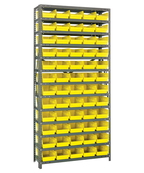 Quantum Storage Systems 1875-104YL Steel Shelving Unit with 4" Shelf Bins, 18" D x 36" W x 75" H, Yellow