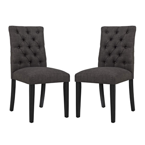 Modway Duchess Modern Tufted Button Upholstered Fabric Parsons Two Dining Chairs in Brown