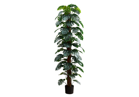 Monarch Specialties I 9521 Artificial Plant, 83" Tall, Monstera Tree, Floor, Indoor, Decorative, Green Leaves, Black Pot
