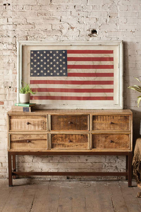 Kalalou Large Framed American Flag Under Glass Wall décor, One Size, Red/White/Blue, 31.00" x 48.00"