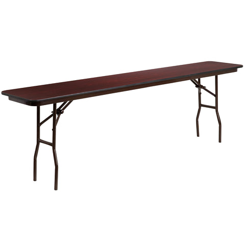 Flash Furniture Frankie 8' Mahogany Melamine Laminate Folding Training and Event Table, Wooden Rectangular Folding Training Table, Brown