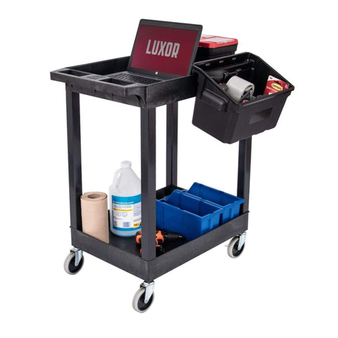 LUXOR SEC11-B-OUTRIG 24" x 18" Plastic Utility Tub Cart - Two Shelves with Outrigger Utility Cart Bins