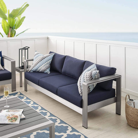 Modway EEI-4228-SLV-NAV Shore EEI-4228-SLV-NAVShore Sunbrella Patio Sofa in Silver Navy