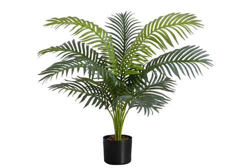 Monarch Specialties I 9539 Artificial Plant, 34" Tall, Palm Tree, Indoor, Faux, Fake, Floor, Greenery, Potted, Real Touch, Decorative, Green Leaves, Black Pot