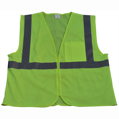 Petra Roc LVM2-CB0-L/XL ANSI Class 2 Lime Solid Zipper Closure Safety Vest with 1 Chest Pocket, Large/X-Large, Lime Mesh