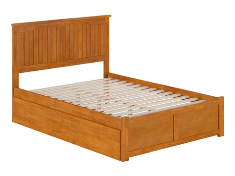Nantucket Full Solid Wood Platform Bed with Footboard & Storage Drawers in Light Toffee
