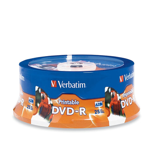 Verbatim DVD-R 4.7GB 16X White Inkjet Printable with Branded Hub, 25-Disc,Silver