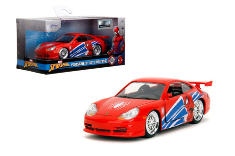 Jada Hollywood Rides Spider-Man Porsche 911 GT3 RS 1:32 – Die-Cast Vehicle Paint, Opening Doors, Marvel Theme – Red/Blue Design for Kids & Collectors