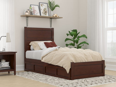NoHo Twin Extra Long Bed with Footboard and 2 Drawers in Walnut